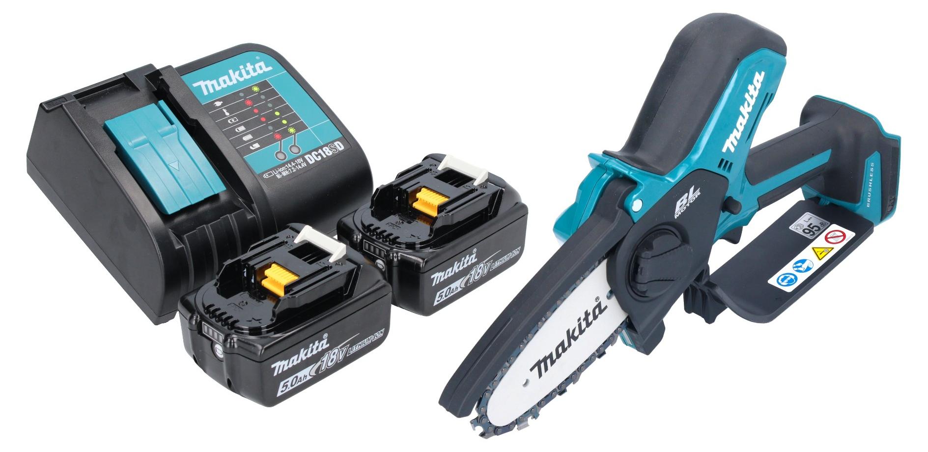 Makita DUC 101 ST201 Akku Astsäge 18 V 10 cm Brushless + 2x Akku 5,0 Ah + Ladegerät