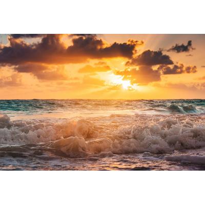 Fototapete PAPERMOON "WELLEN-STRAND MEER SEE SONNE WOLKEN BEACH LANDSCHAFT", bunt, B:3m L:2,23m, Vlies, Tapeten