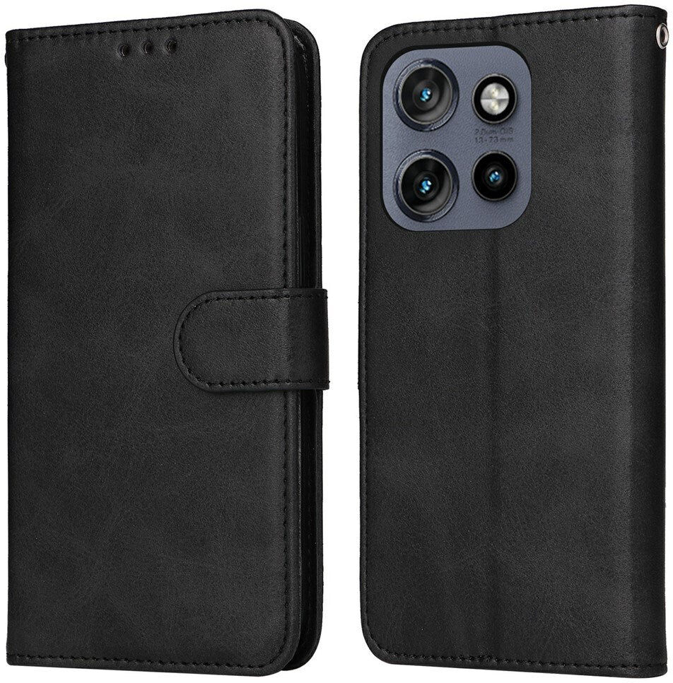 Motorola Edge 60 Neo / 50 Neo / ThinkPhone 25 EIDERWOOD Kunstlæder Flip Cover - Strop - Sort