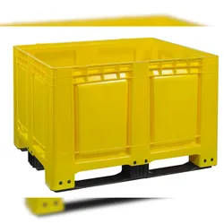 Palettenbox LxBxH: 1200 x 1000 x 790 mm geschlossen mit 3 Kufen in gelb