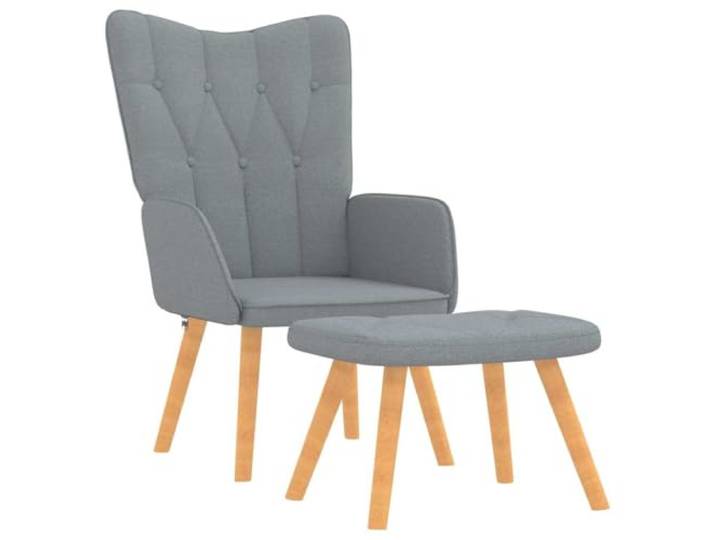 Fußsessel Hellgrau gepolstert mit Holzbeinen Stahlrahmen, Schwamm, 7 Knöpfe, modernes Design, stabil