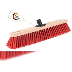 Qualitäts Straßenbesen 60cm Breit mit QuickFix-Stielhalter rote Kunststoff-Borsten Besen Kehrbesen ohne Stiel