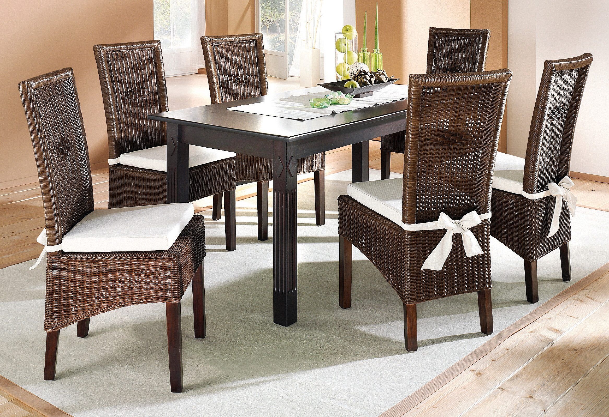 Stuhl HOME AFFAIRE "Stuhlparade", braun (dunkelbraun), B:46cm H:102,5cm T:56,5cm, Geflecht Rattan, Stühle, Stuhl, 2 Stück inkl. Sitzkissen, in Handarbeit gefertigt