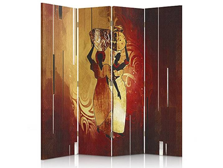 Feeby Paravent Afrika Frauen Kannen 4 Teilig 145x150 cm Modern Design Einseitig Raumteiler Wandschirme Foto Trennwand Raumtrenner Sichtschutz Spanische Wand Auf Leinwand Bedruckt Braun Orange