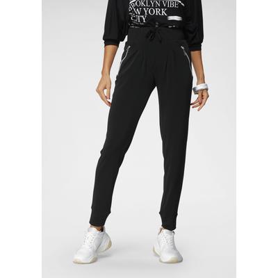 Jogger Pants LAURA SCOTT, Damen, Gr. 34, N-Gr, schwarz, Jersey, Obermaterial: 95% Polyester, 5% Elasthan, gepflegt, bequem knöchellang, Hosen, mit Reißverschlusstaschen
