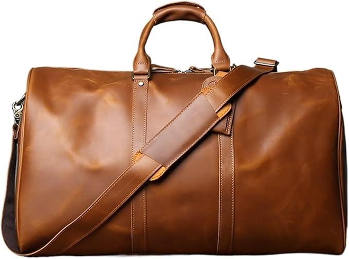 Reisetasche aus Leder Vintage echtes Leder Herren Reisetasche große Kapazität Handtasche natürliche Schulter Umhängetasche Reisen(Retro Brown)