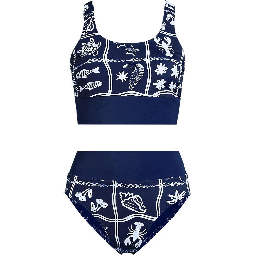 Komfort-Midkini, Damen, size: regular, Blau, Elasthan/Metall/Nylon-Mischung, by Lands' End