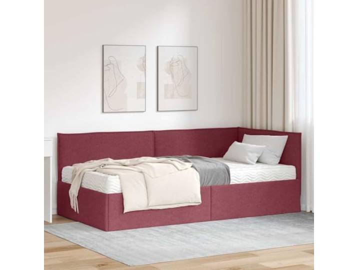 HFMDRMU Graues Samt Eckbett mit Matratze, 2-teiliges Bettgestell mit Kopfteil aus Polyester, wandmontierte Rückenlehne, umwandelbarer Sperrholzrahmen, mittelfeste Schaummatratze,