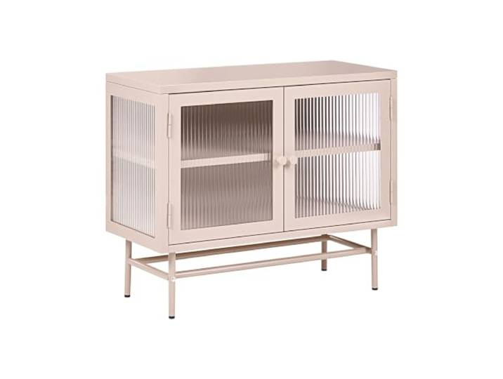 Beliani Metallschrank 2 Glastüren beige Stahl halbhoch Küchenschrank Industriell Devon