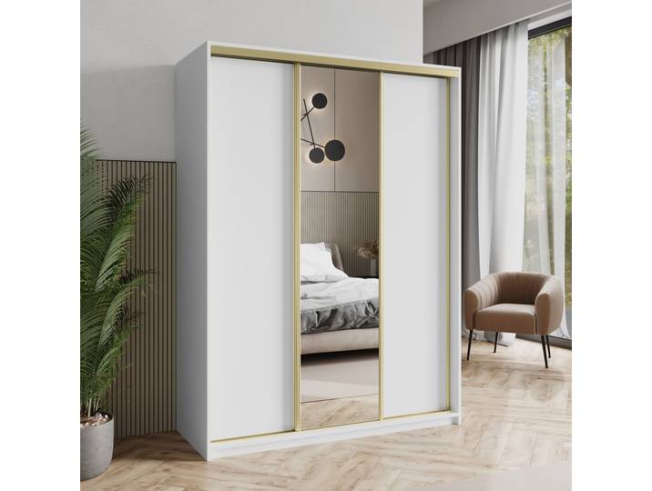 Masseno Schiebetürenschrank TAVI 150/205/60cm 3-türig mit Spiegel Weiß