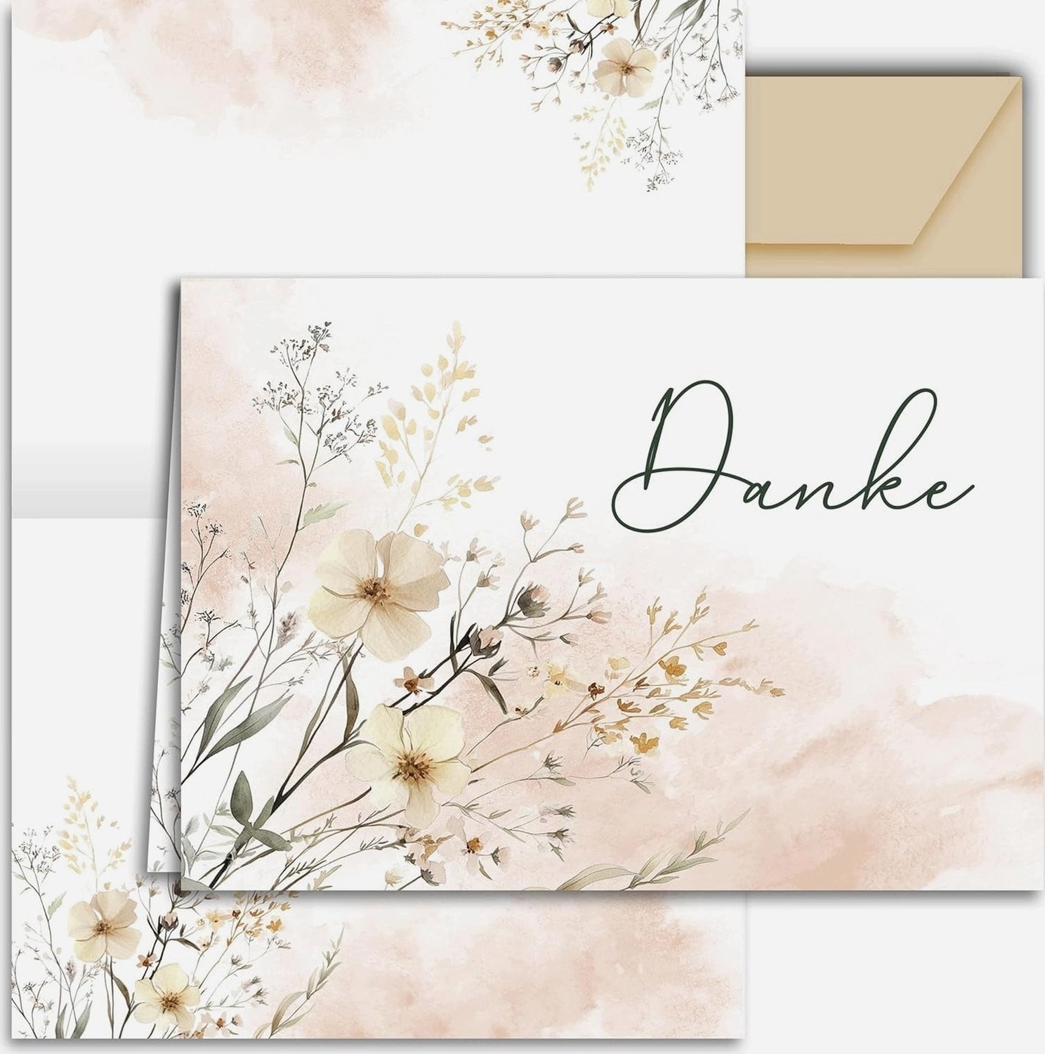 Bedankkaarten Set met Bloemen, 10 stuks A6 kartonnen kaarten inclusief enveloppen