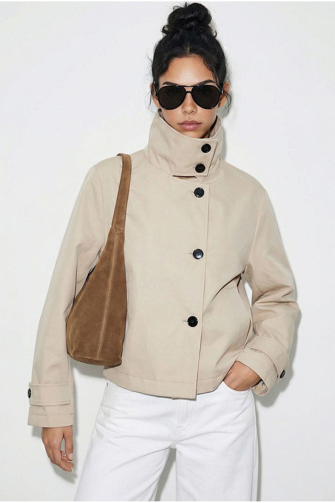 Korte trenchcoat met mandarin halslijn