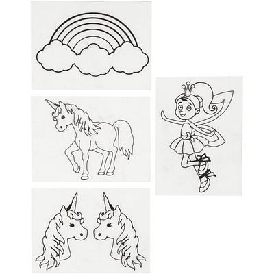 Creativ Company Plastikschrumpfplatten mit Motiven, Einhörner, Blatt 10,5x14,5 cm, Dicke 0,3 mm, Matt transparent, 4 Blatt