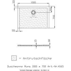 Hoesch Duschwanne Muna 1000x700x30 mit Antirutsch 4165.715
