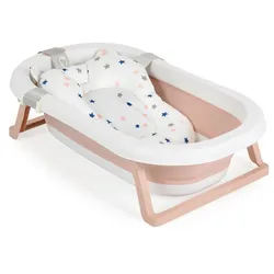 Moni Babybadewanne Palma faltbar 3-teilig Badekissen Schwamm Ablaufloch Stöpsel rosa