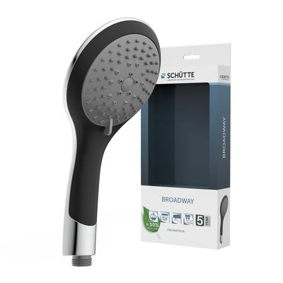 Schütte Handbrause BROADWAY, Wellness Duschkopf mit 5 Strahlarten, Brausekopf, Duschbrause, Brause Chrom/Schwarz