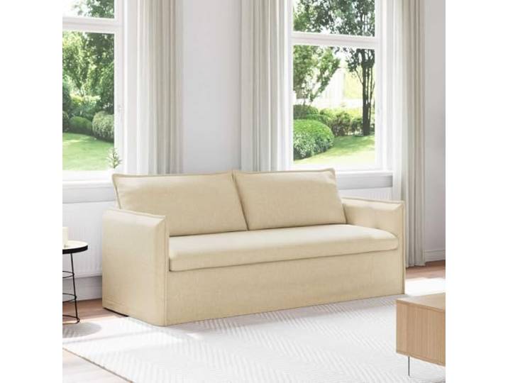 ZQQLVOO Sofa Creme 196 x 82 x 85 cm Stoff Modular mit Metallrahmen, Schaumkissen, Holzarmlehnen, für Wohnzimmer