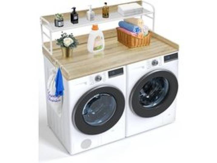 VEVOR Comptoir pour lave-linge et sèche-linge, 137x70 cm, étagère à 2 niveaux, surface de comptoir en bois avec coussinets antidérapants, pour organisation et rangement de la buanderie, couleur chêne