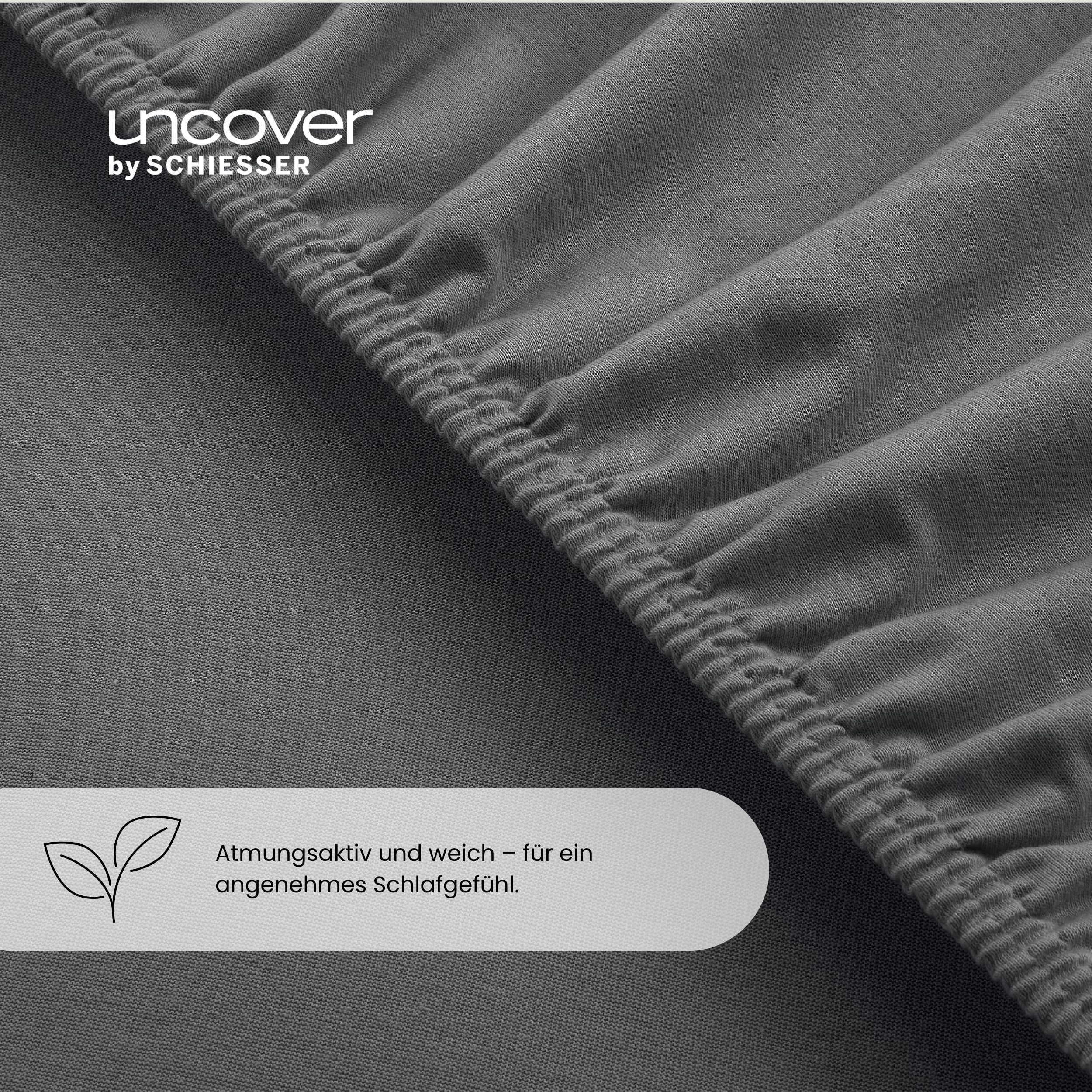Spannbettlaken UNCOVER BY SCHIESSER "New Jersey aus 100% Baumwolle", grau (dunkelgrau), B:180cm L:200cm, Jersey, Obermaterial: 100% Baumwolle, Bettlaken, Spannbettlaken, OEKO-TEX MADE IN GREEN dunkelgrau B/L: 180cm x 200cm, 1 Stk., Jersey, 180x190-200 20c