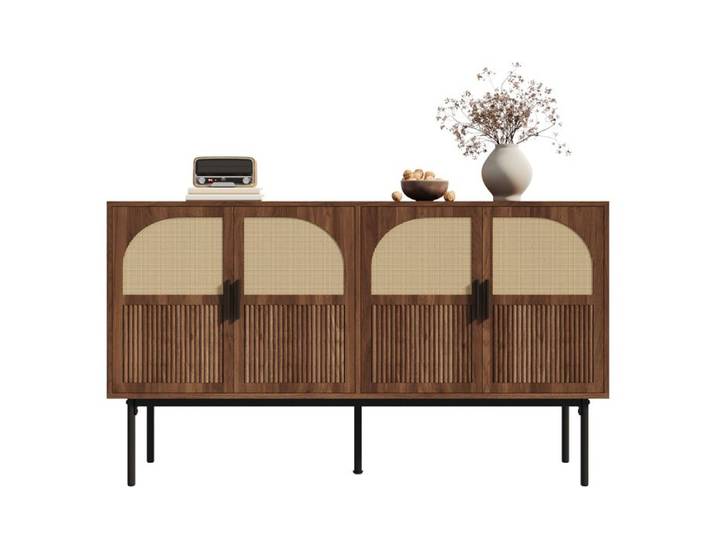 VLIVRA Buffet moderne commode meuble d'entrée avec 4 portes et structure en mdf 140x40x80 cm - bois naturel