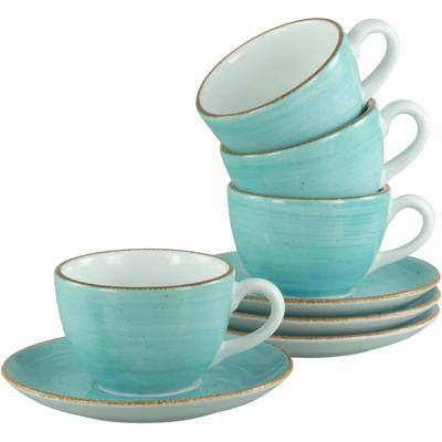 Tasse CREATABLE "Vintage Nature Aqua, Kaffeetassen-Set, 8-tlg.", blau, 8 Stk., Porzellan, Trinkgefäße, Tasse, Handgemalt, Gesprenkelt, Rustikales Außenband