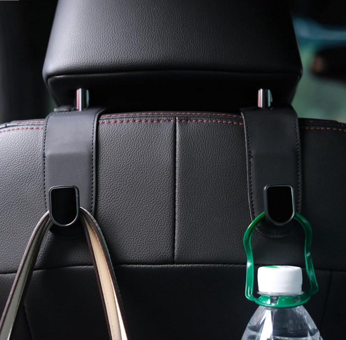 JEYODA Universele Auto Haken voor Portemonnees en Tassen, Flexibele PU Opslag Hanger voor Autostoel Rugleuning, Zwart