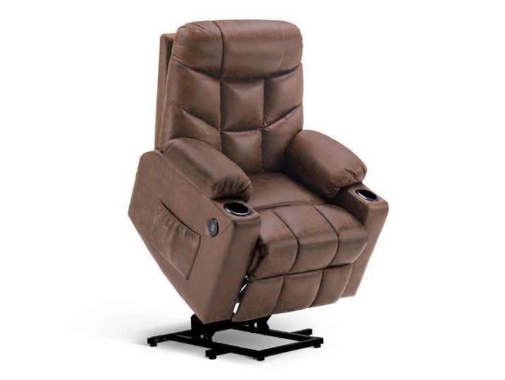 M MCombo Fauteuil électrique releveur TV relax avec 2 USB microfibre marron 7286BR