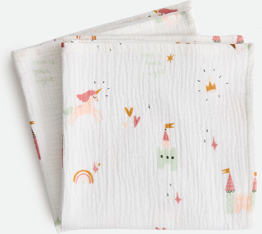 LA REDOUTE INTERIEURS Lot de 2 maxi langes imprimés, en gaze de coton, CHATEAU LICORNE