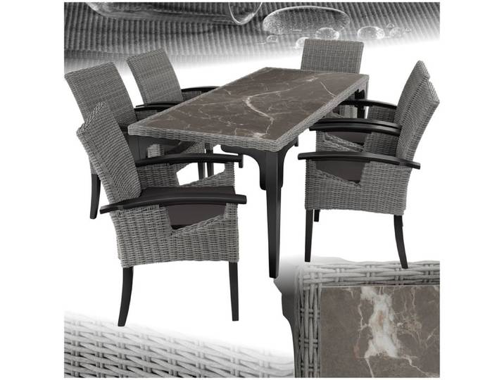 Salon de jardin - TECTAKE - Ensemble détente repas d'extérieur FOGGIA 6 places avc accoudoirs table avec plaque amovible - Gris