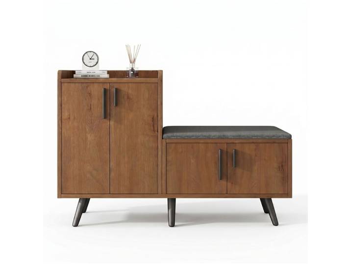 ELVORIN Meuble à chaussures banc à chaussures 120 x 34 x 82 8 cm aspect bois 4 portes assise rembourrée naturel