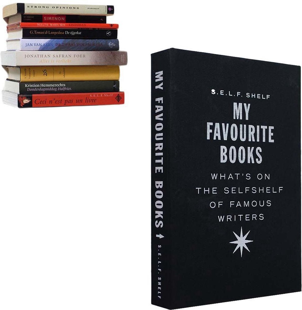 Selfshelf Zwevende boekenplank Linnen Zwart My favourite books B 15,5 x D 22,5 x H 3,5 cm
