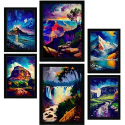POSTER Set Mit 6 Blau Im Ölgemälde Stil A3 & A4 Rahmenlos