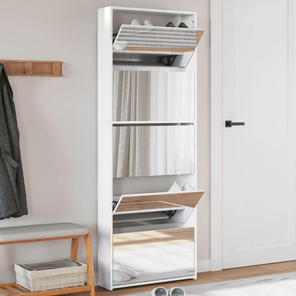 Symple Stuff vidaXL Shoe Cabinet 5-Layer Mirror Rack Organiser High Gloss White 4