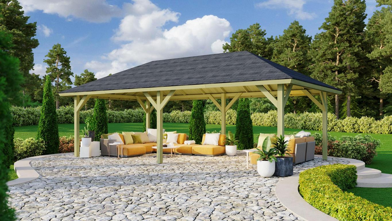 KARIBUHOLZT Pavillon Holm 2 359x706x315 im Set mit Schindeln,KDI 08430647