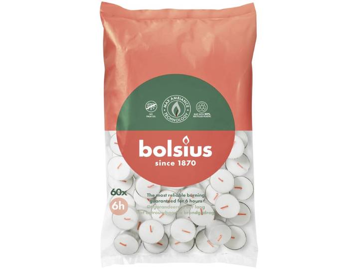 Bolsius Theelichten Wit 6 branduren 60 stuks