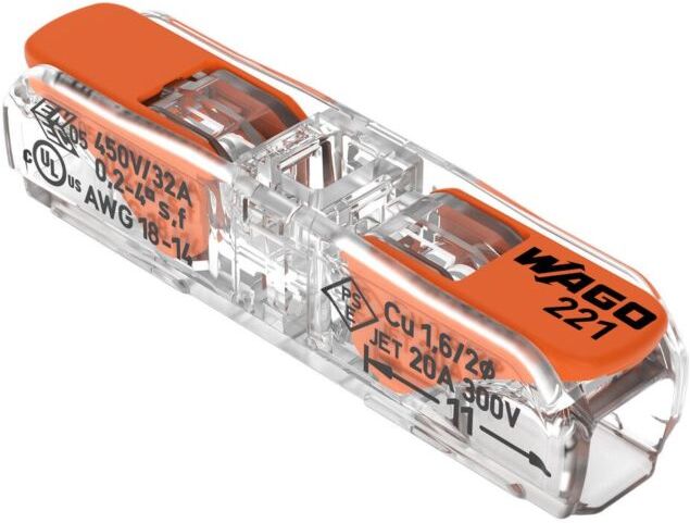 WAGO GmbH & Co. KG WAGO 221-2411 Durchgangsverbinder mit Hebeln für alle Leiterarten; max. 4 mm²; 2 Leiter