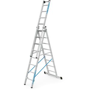 Zarges Mehrzweckleiter Skymaster Plus X, 41578, Wandlaufrollen, 3-teilig, mit 3 x 8 Sprossen, Oberleiter mit 4 Stufen