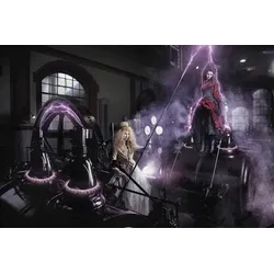 Fototapete PAPERMOON "LABOR-FRAUEN FANTASIE SURREAL TRAUM KUNST MASCHINE XXL", bunt, B:3,5m L:2,6m, Vlies, Tapeten