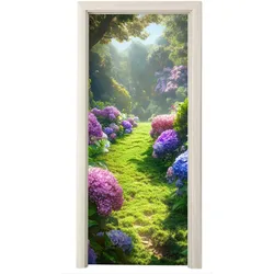 TÜRAUFKLEBER Natur - Hortensie - Blumen - Grün 80x215 cm - Türtapete