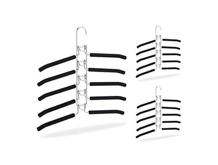 Relaxdays ruimtebesparende kledinghanger, 3 stuks, set, zilver/zwart