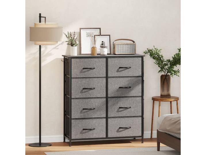 HOMCOM Commode 8 Tiroirs Tissu Gris Acier 86x30x94,5cm Rangement