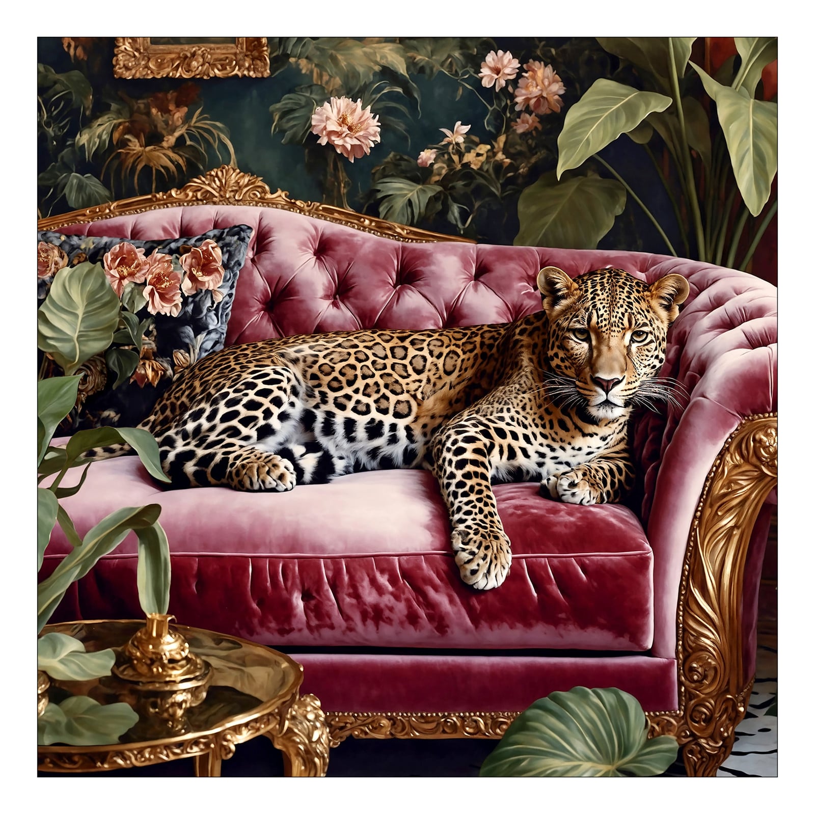 home24 Glazen afbeelding Big Cat On The Couch floatglas groen/bruin/rood B: 50 cm, H: 50 cm, D: 1 cm