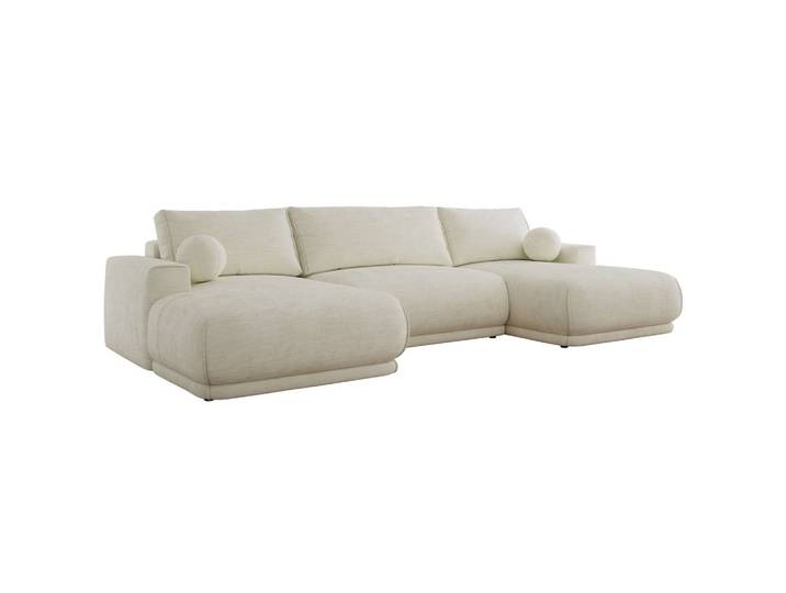 WOHNLANDSCHAFT RINA U Creme Schenille glatt