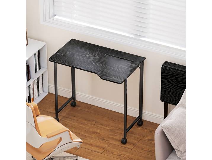 HOMCOM Bureau Pliable 80x52cm Noir sur Roulettes Ordinateur