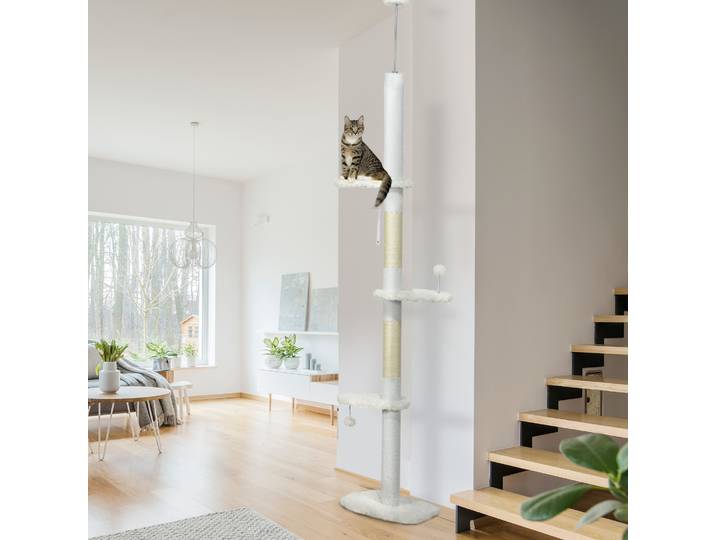 Arbre à gratter pour chat blanc réglable au sol au plafond