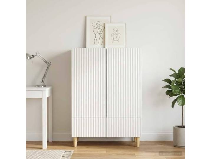 KTHLBRH Sideboard weiß 66 x 34,5 x 95 cm Ingenieurholz Regal, verstellbar, 2 Schiebetüren, 1 Schublade, 60 kg, für Wohnzimmer, Esszimmer, Büro