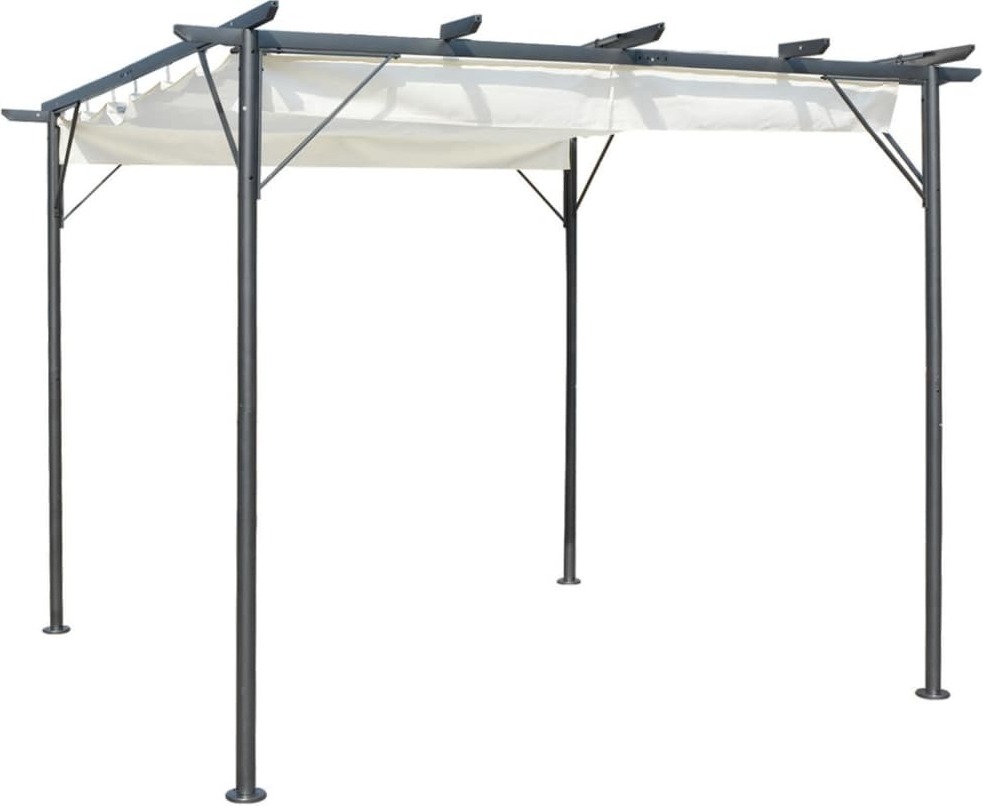 Pergola mit Versenkbarem Dach Cremeweiß 3x3 m Stahl