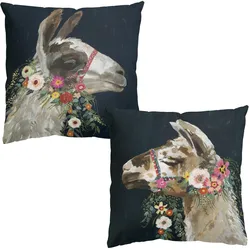 DEKOKISSEN 2er-Set Lama mit Blumenschmuck Set I 50/50 cm
