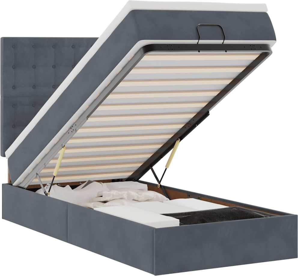 vidaXL Ottomanbed met matras en LED-verlichting, donkergrijs, 90x190 cm, fluweel
