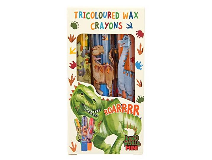 Depesche 12175 Dino World Mini Dino - Driekleurige waskrijtset voor kinderen, 3 veelkleurige waskrijtjes om uit te draaien en mee te schilderen